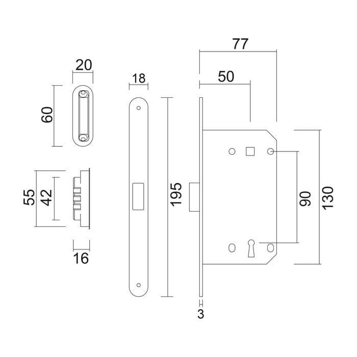 AGB Matte bronze magnetic lock AGB faceplate 195 x 18 mm - spindle size 90 mm