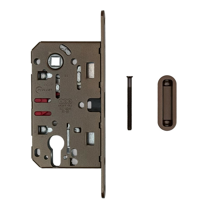 AGB Serrure magnétique à cylindre bronze mat, plaque de finition AGB 195 x 18 mm - diamètre de la tige 90 mm