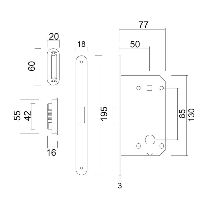 AGB Matte bronze cylinder magnetic lock AGB faceplate 195 x 18 mm - spindle size 90 mm
