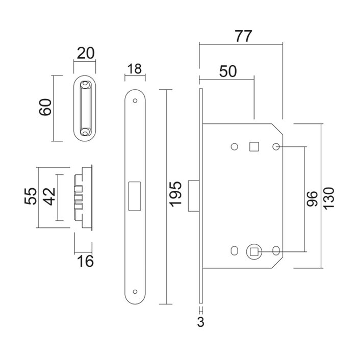 AGB Mat brons WC magneetslot AGB voorplaat 195 x 18 mm - asmaat 90 mm