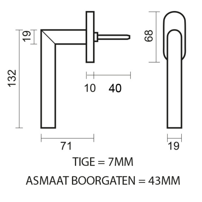 HDD Matt bronze window handle I Shape 19mm