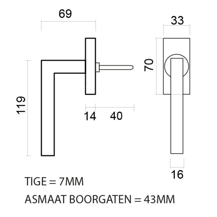 HDD Fenstergriff in Kubic-Form, mattbronze