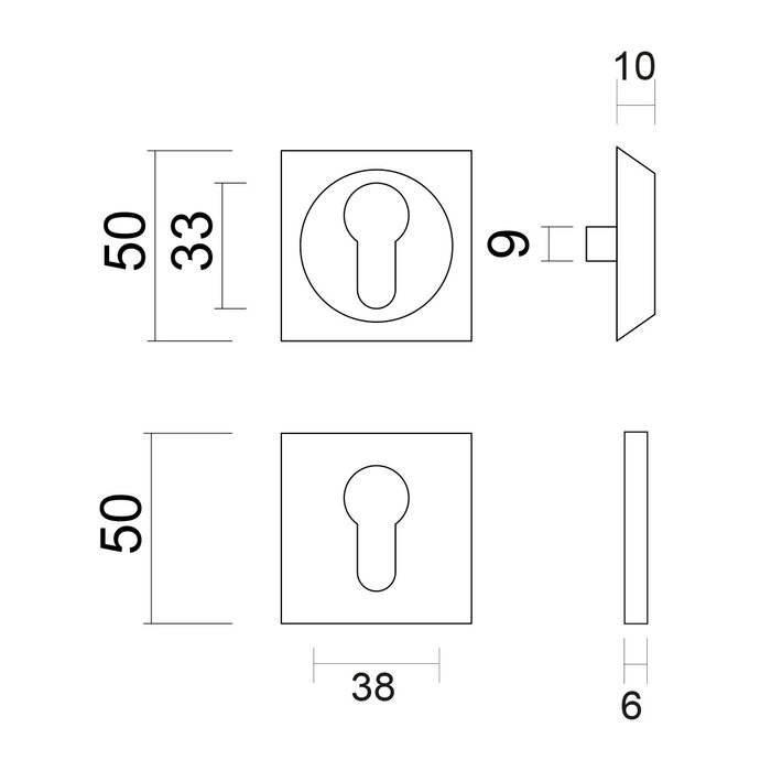 HDD Sicherheitszylinderplatte SKM quadratisch schwarz strukturiert 10 mm