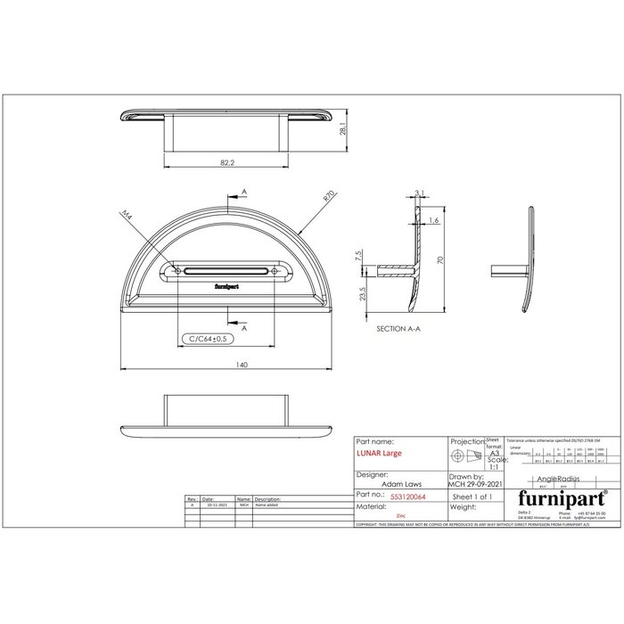 Furnipart Möbelgriff HORIZON groß 32 mm - Gebürstetes Messing