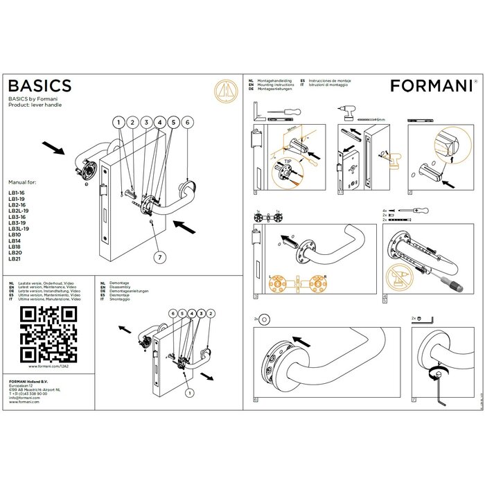 Formani Formani deurkruk Basics LB18H - PVD licht brons