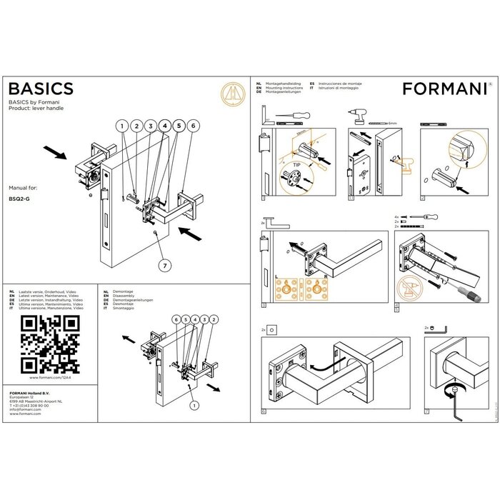 Formani Poignées de porte Square Formani Basics LB2-19BSQ BL - PVD Bronze clair