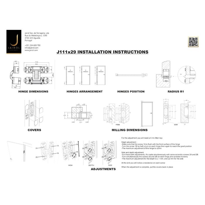 JAIROL Onzichtbare Bruin/Bronzen 3D scharnieren 111x29mm - 80kg