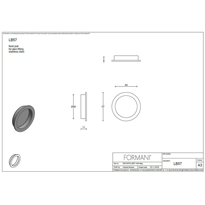 Formani Formani schuifdeurkom BASICS LB57 rond  - PVD mat zwart