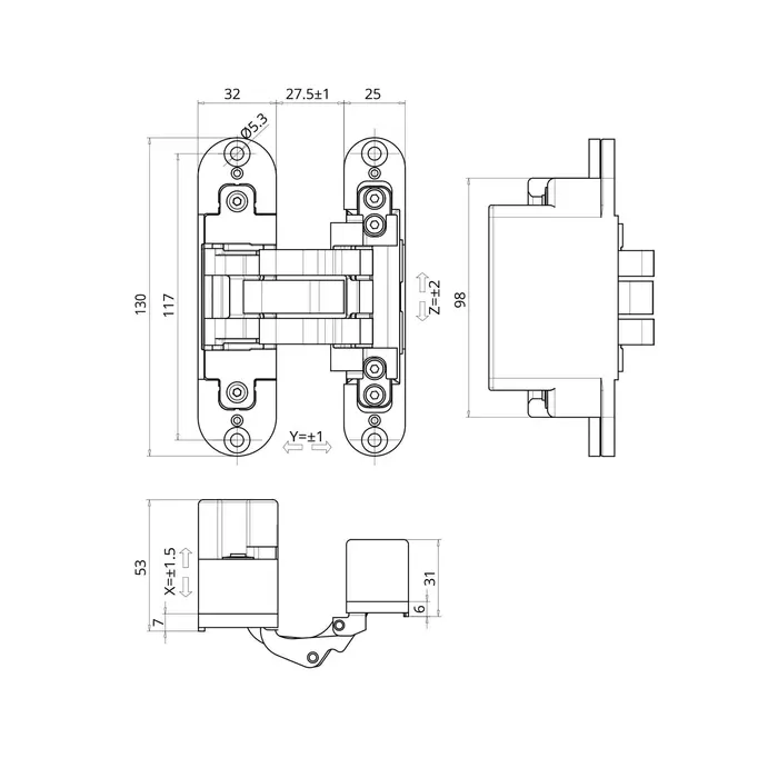 Otlav Charnière invisible Otlav Invisacta IN570 3D noir mat