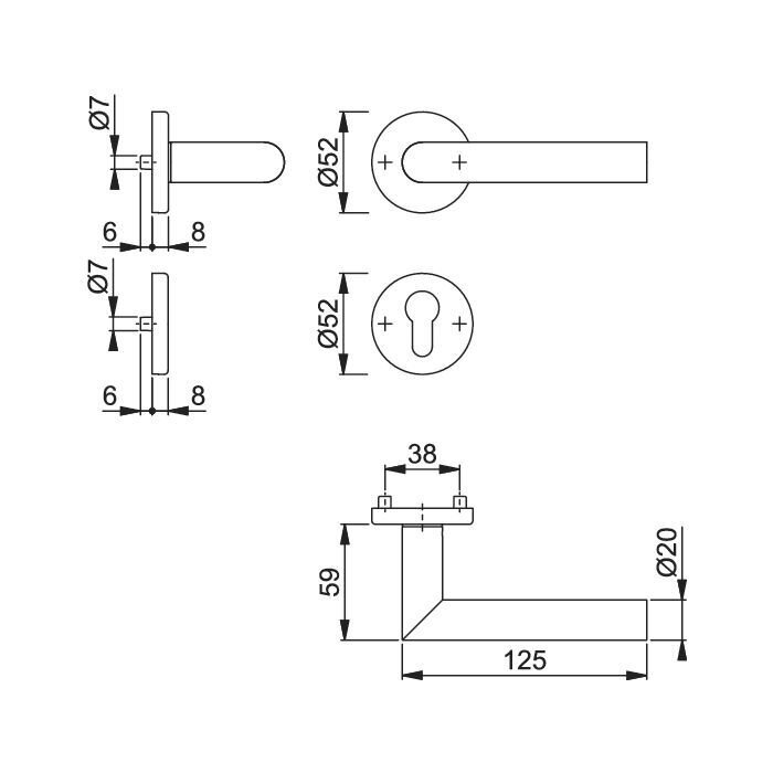 Hoppe Hoppe RVS deurklinken Amsterdam R + PZ (dd. 57-62mm)