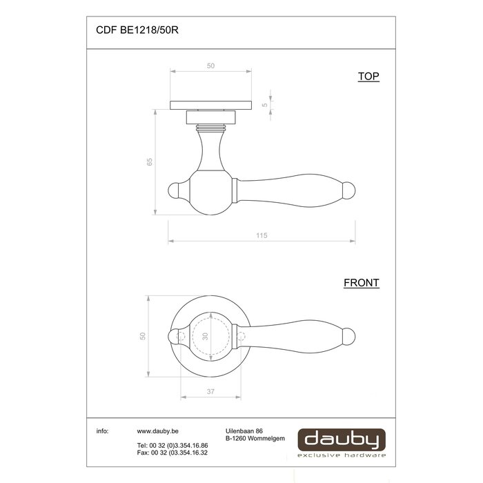 Dauby Paar Türgriffe aus Gusseisen (CDF) BE1218/50R - Schwarz (N)