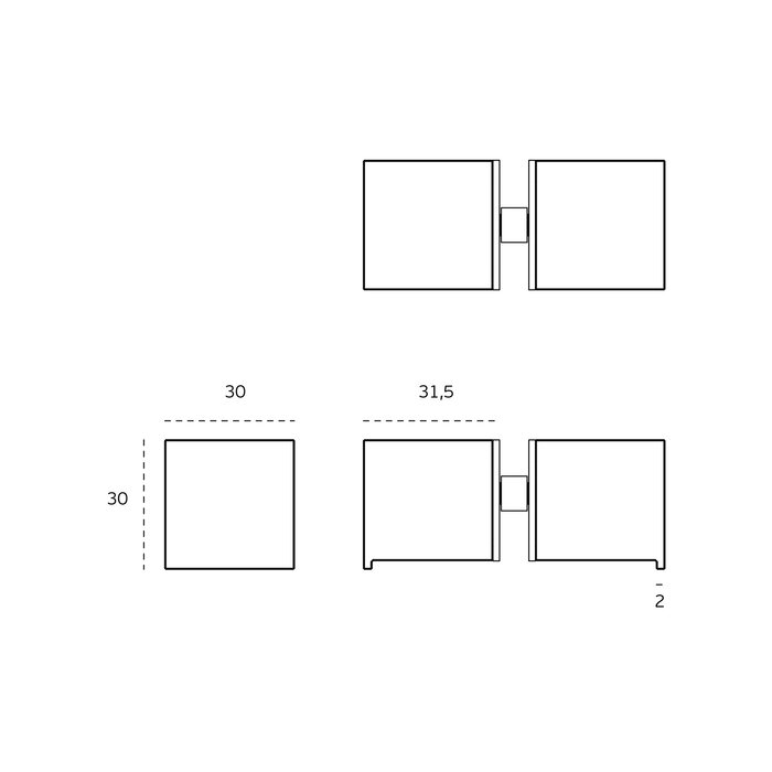 JNF Architectural Hardware Pair of JNF door knobs for glass doors in copper PVD - Square