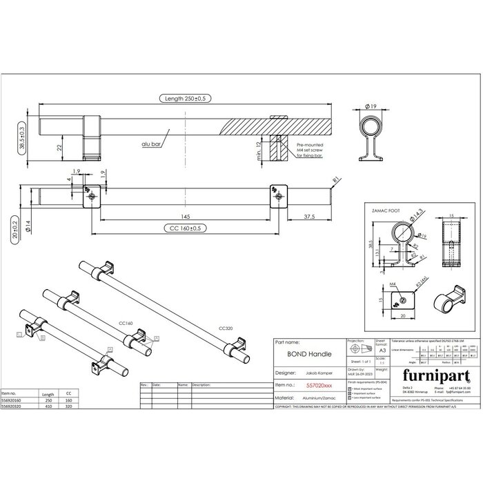 Furnipart Möbelgriffe BOND – Dunkelbraune Eiche / Gebürstetes Messing