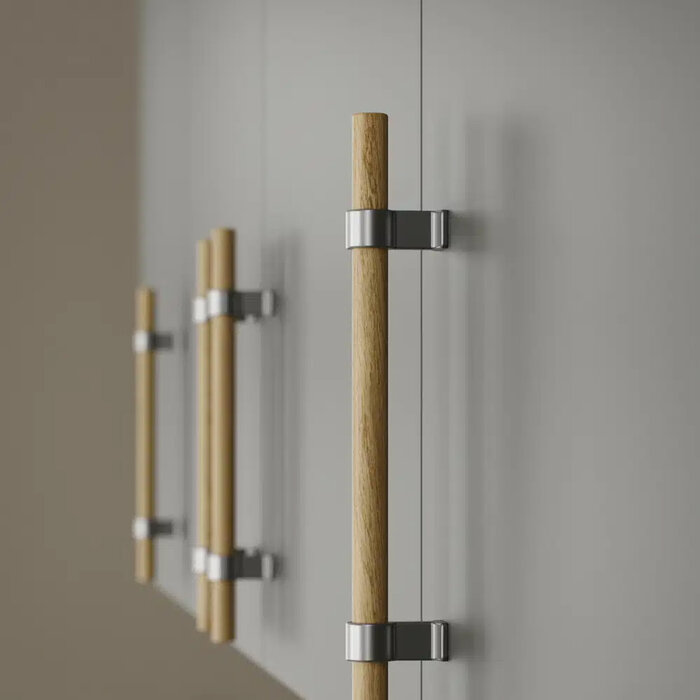 Furnipart Möbelgriff BOND – Lackierte Eiche / Edelstahloptik