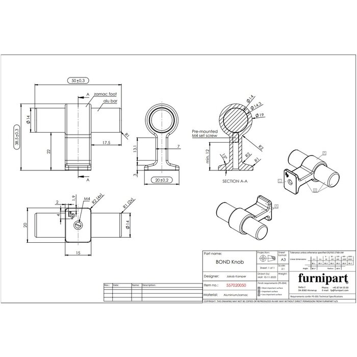 Furnipart Meubelknop BOND - Gelakt eikenhout / Inox look