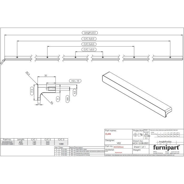 Furnipart Meubelgreep ELAN - Donkerbruin eikenhout
