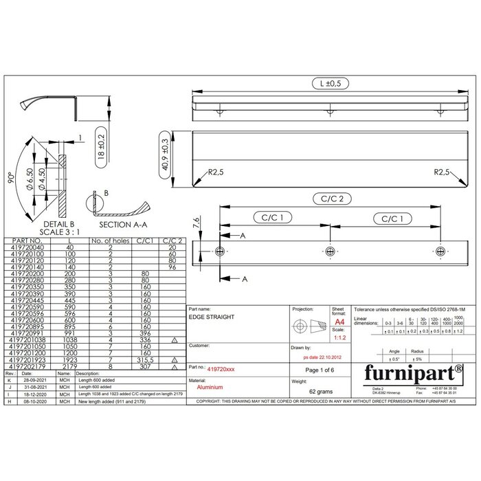 Furnipart Furnipart Corner Handle EDGE STRAIGH - Brushed gold