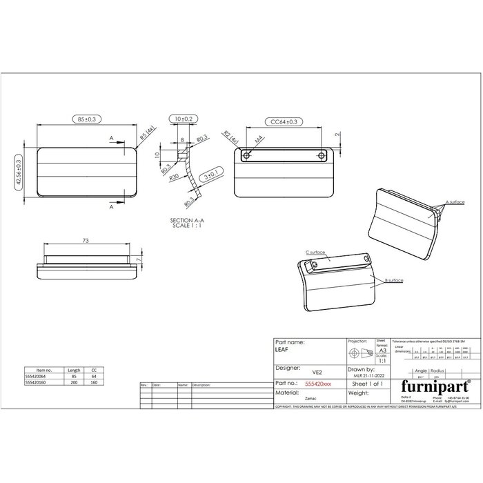 Furnipart Poignées de meubles Furnipart LEAF - aspect acier inoxydable