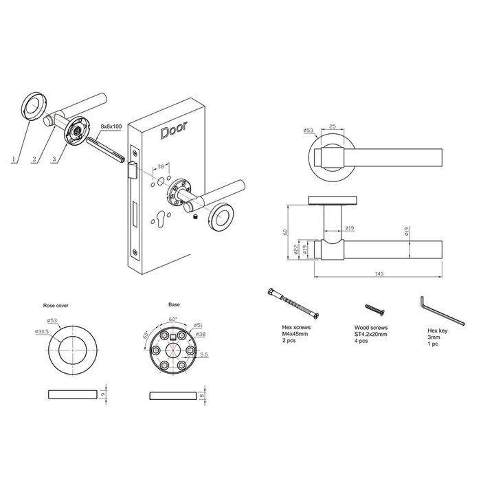 In-Door L-shaped door handles on rosette - dark bronze