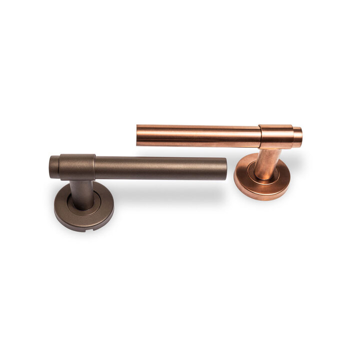 In-Door L-shaped door handles on rosette - dark bronze