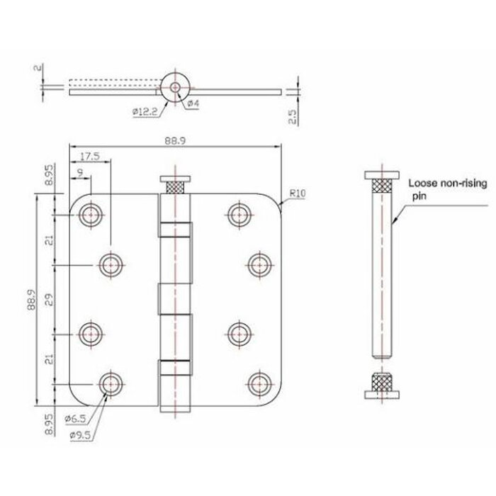 In-Door Ball bearing hinge 89x89x2.5 mm - bronze copper
