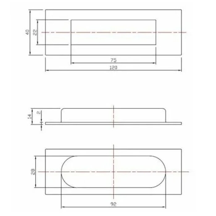 In-Door Schuifdeurkom rechthoekig 120 x 40 mm - donker brons