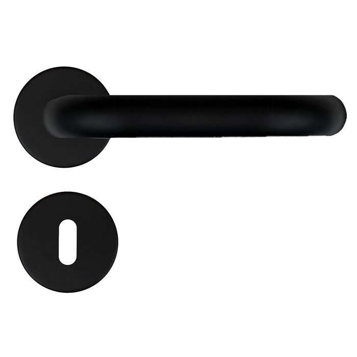 DKS URANUS BLACK U-shaped door handles on a round rosette