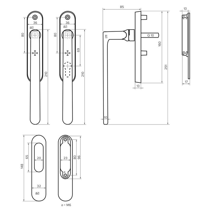 Dauby Stuk hefschuifgreep L-model blind - Ruw brons gepolijst (RBP)