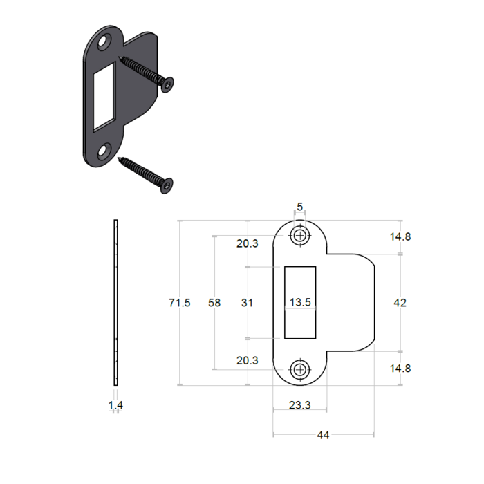 Formani Afgeronde sluitplaat 70x23x43mm voor loopslot BASICS LBSPASFC- Brons