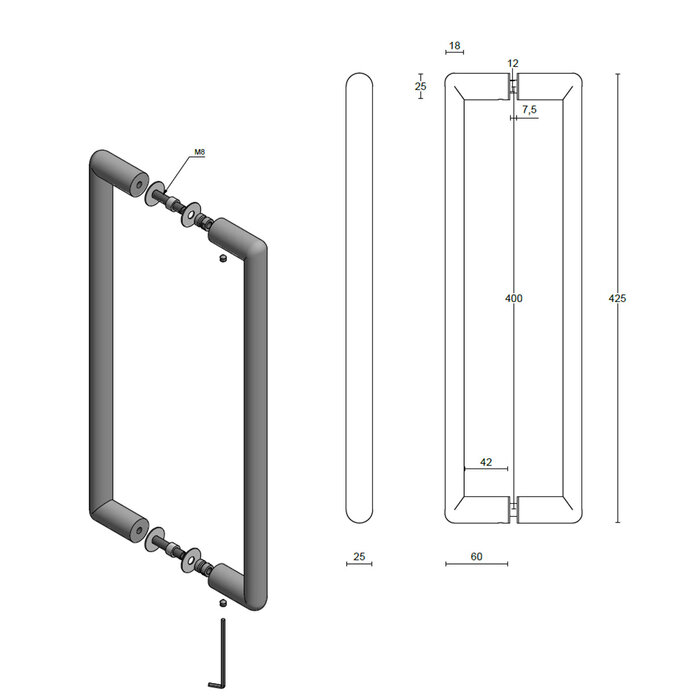 Formani Poignée de porte FORMANI INC PBI400 – Acier inoxydable mat – 400 mm