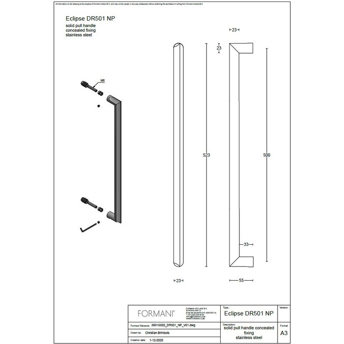 Formani Formani voordeurgrepen ECLIPSE DR501 NP/PS/PA - mat RVS