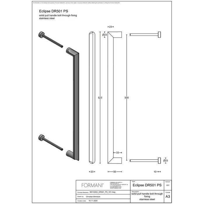 Formani Formani voordeurgrepen ECLIPSE DR501 NP/PS/PA - mat RVS