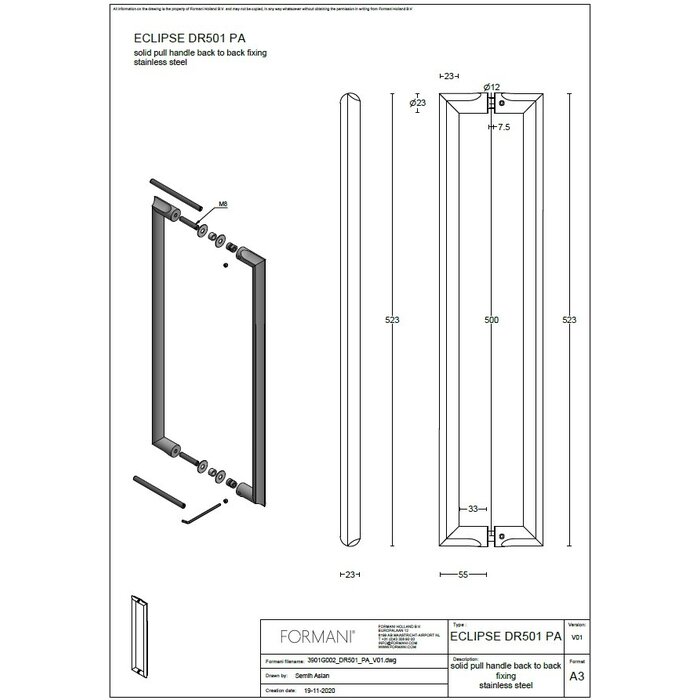Formani Formani Haustürgriffe ECLIPSE DR501 NP/PS/PA - Edelstahl matt
