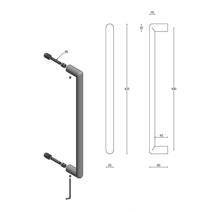 Formani Poignée de porte FORMANI INC PBI400 – Acier inoxydable mat – 400 mm