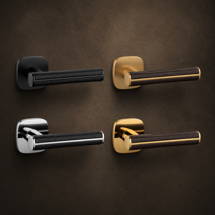 Aprile Solid Aprile door handles DAVIDIA square rounded - matt gold/brown leather