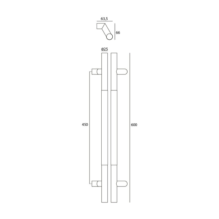 JNF Architectural Hardware JNF dubbele deurgreep 600 mm – Inox satijn – cc 450 mm