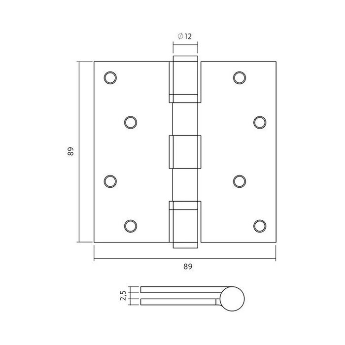 Intersteel Kogelscharnier recht 89x89x2,5 mm – PVD Messing Mat