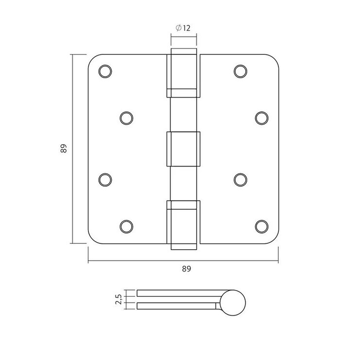 Intersteel Kogelscharnier afgerond 89x89x2,5 mm – Donker Brons