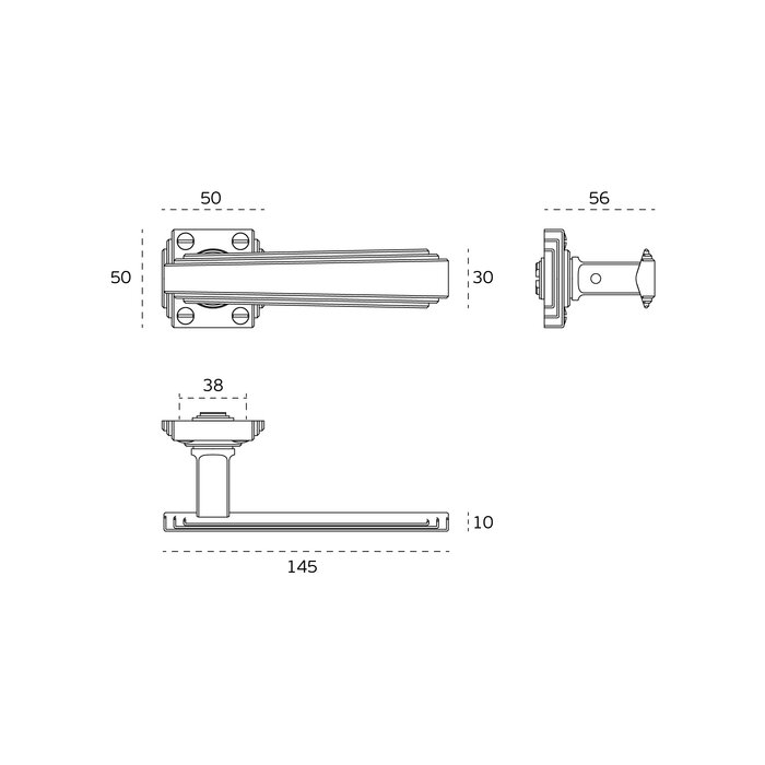 JNF Architectural Hardware Pair of JNF ART DECO door handles IN.00.470 on rosette - Satin stainless steel