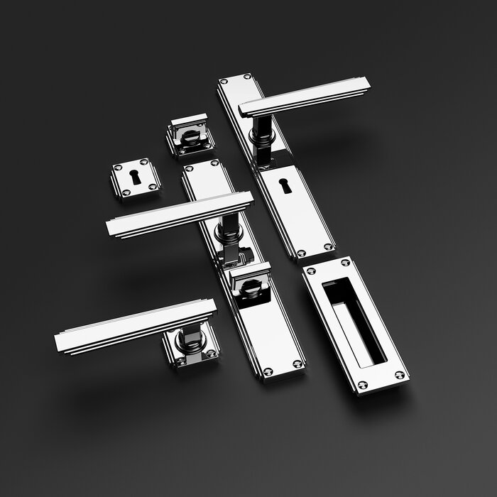 JNF Architectural Hardware Paar JNF ART DECO deurklinken IN.00.470 op rozet - Inox satijn
