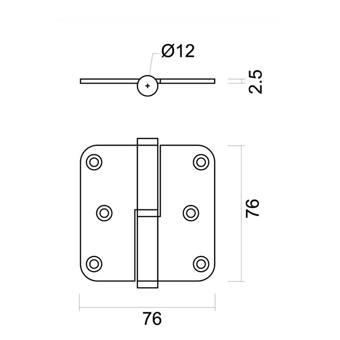 HDD Scharnier aus mattbronze, 76 x 76 x 2,5 mm