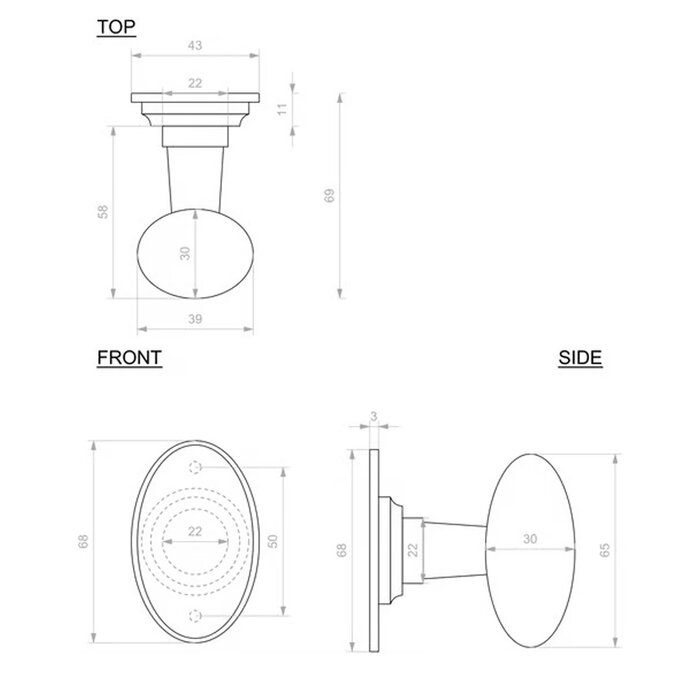 Dauby Paar DAUBY CD Türknöpfe BT1020 auf Rosette R1508 - Schmiedeeisen (FP)