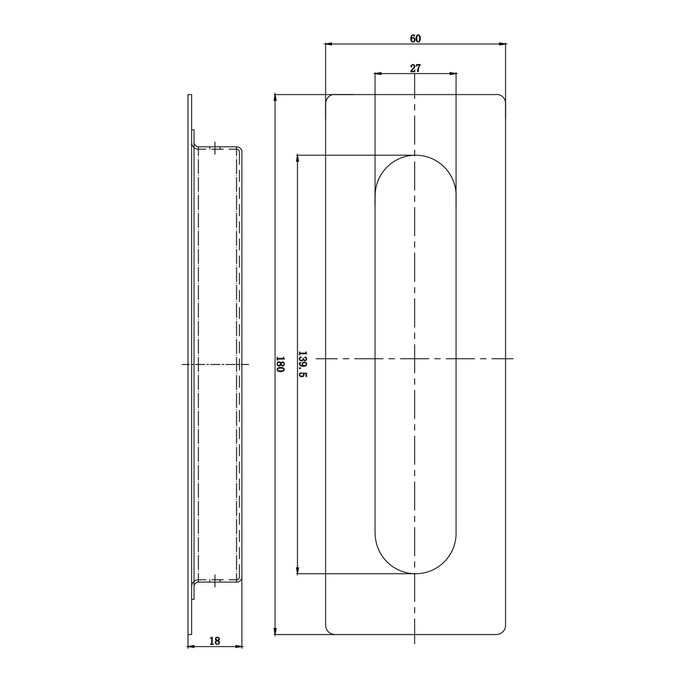 Dulimex Poignée de porte coulissante rectangulaire-ovale 180 x 60 mm – Bronze brossé