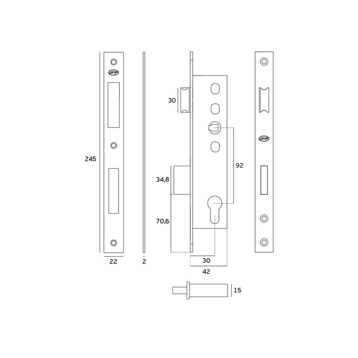 JNF Architectural Hardware JNF smalprofiel insteekslot – Asafstand 92 mm – Doornmaat 30 mm – Inox satijn