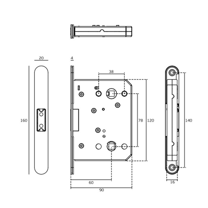 JNF Architectural Hardware JNF MAGNACORE Magnetschloss 2-in-1 Schlüssel/WC – Edelstahl satiniert