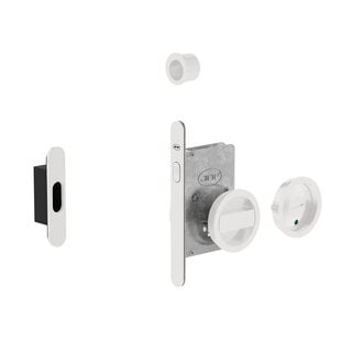 JNF Architectural Hardware JNF schuifdeurslot met ronde WC-garnituur en vrij/bezet-indicator – Wit RAL 9016