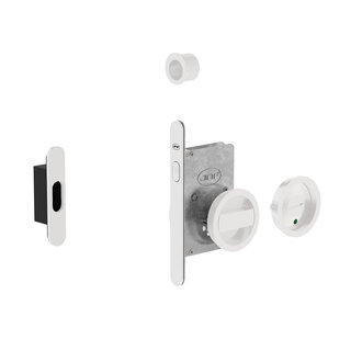 JNF Architectural Hardware Serrure de porte coulissante JNF avec bloc WC rond et indicateur libre/occupé – Blanc RAL 9016