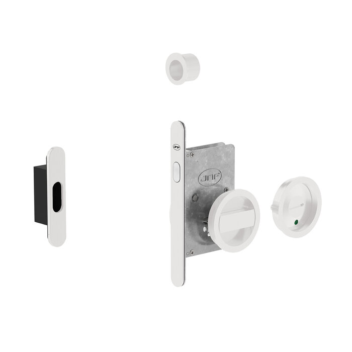 JNF Architectural Hardware JNF schuifdeurslot met ronde WC-garnituur en vrij/bezet-indicator – Wit RAL 9016