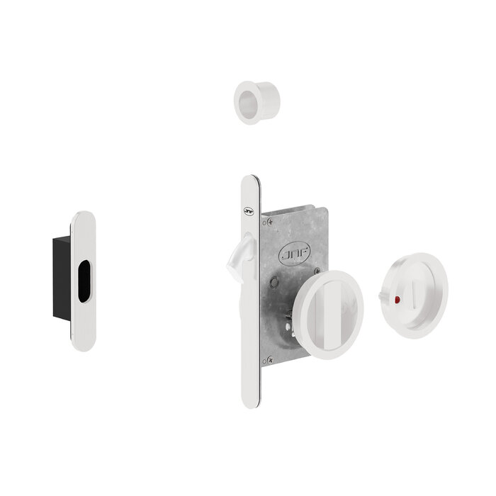 JNF Architectural Hardware JNF sliding door lock with round WC set and free/occupied indicator – White RAL 9016