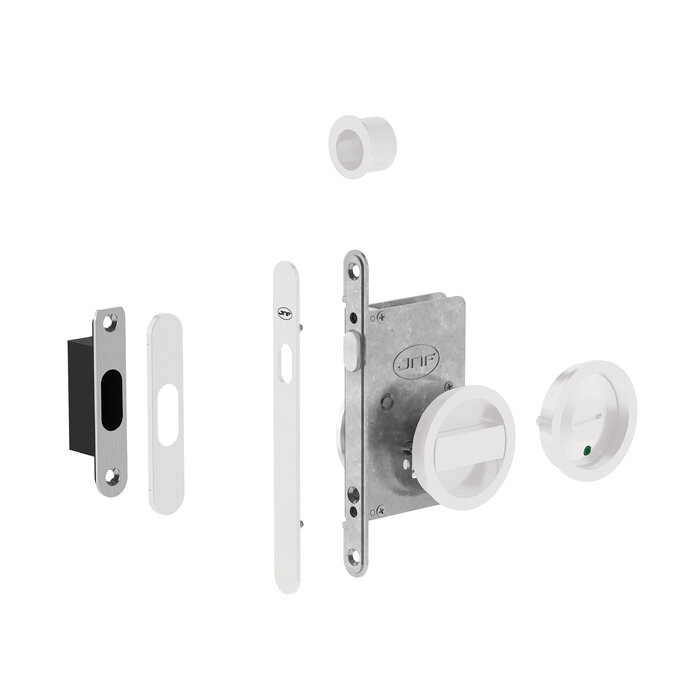 JNF Architectural Hardware JNF schuifdeurslot met ronde WC-garnituur en vrij/bezet-indicator – Wit RAL 9016